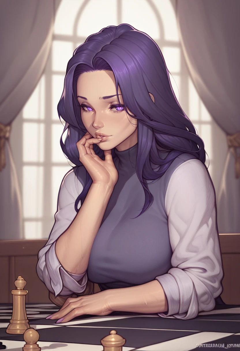 score_9, score_8_up, score_7_up, score_6_up, BREAK
1girl, long hair, purple hair, curvy, purple eyes, hand under chin, playing chess, serious <lora:PulenKompot-Asura_Style_PonyXL:1> asura-art