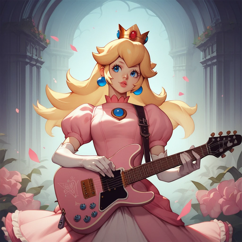 score_9, score_8_up, score_7_up, score_6_up, score_5_up, score_4_up, source_anime,  abf_cover, Princess Peach playing guitar,  <lora:ABF_AlbumCover:.4> , crown