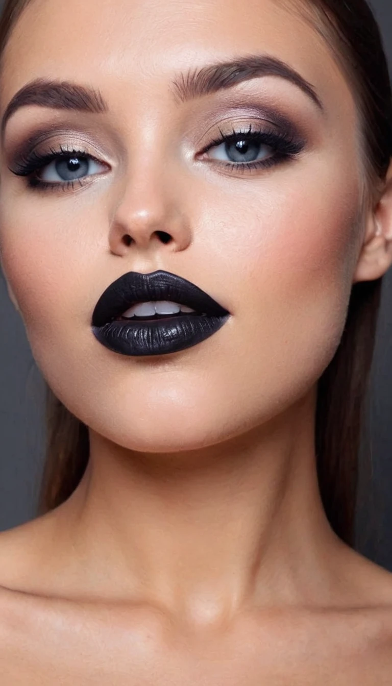 cute woman with black lipstick and eye shadow, embedding:ffacedetailxl