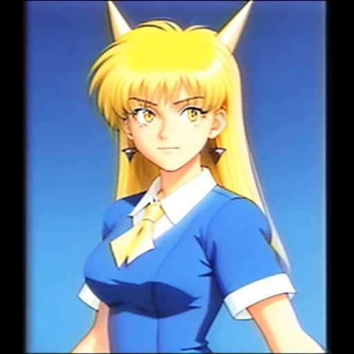 jewelry, yellow eyes, spikes, school uniform, blue dress, 1990s (style)