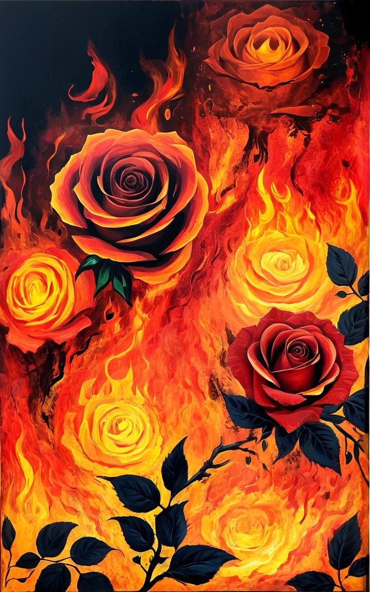 <lora:t1ngSDXL:1> t1ng, traditional media, abstract, texture, no humans, roses made of fire