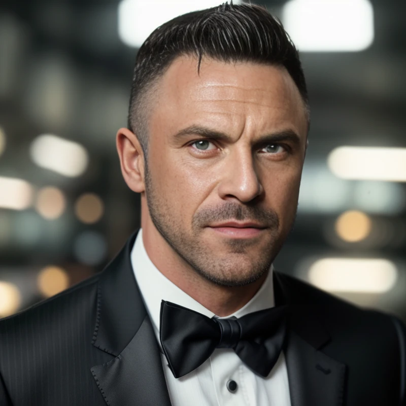 DLSR photo of Jerome_THEVENIN person using a tuxedo, face portrait, in blade runner, daylight, professional photography, high resolution, detailed photo, RAW, still film, f/16, uhd, hdr, 4k    <lora:Daniel_Sticc_JC-08:1>