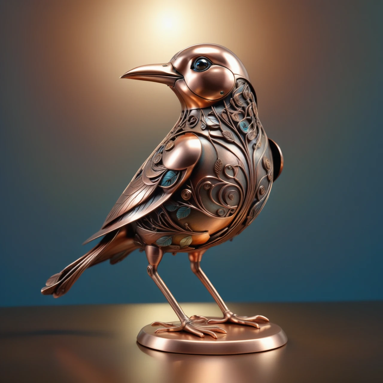 a Bird made out of Jed-ANC, masterpiece, full of details, ambient light, sharp and in focus,  <lora:ArtNouveauCopperStyle:1>