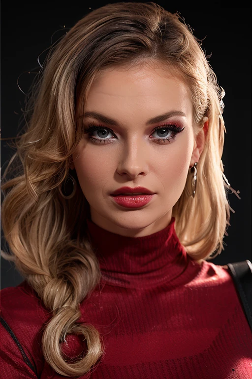 Maroon cotton long sleeve top with a boat neck and ruching details a breathtaking analog beauty photography:1.3 of  a sexy woman  <lora:TarraWhite:1>, honey blonde hair:1, styled big curl shoulder long hair, subtle makeup, subtle red lipstick, black eyeliner, looking at the viewer,  high key lighting, fill lighting, atmospheric, (simple  background), High dynamic range, vivid, rich details, realistic, intense, enhanced contrast, highly detailed, 8k, 50mm prime lens, vignette, award-winning, professional, shot on ALEXA 65, shot on KODAK Ektar 100, in style of David La Chapelle:1.3, head shot, eye level