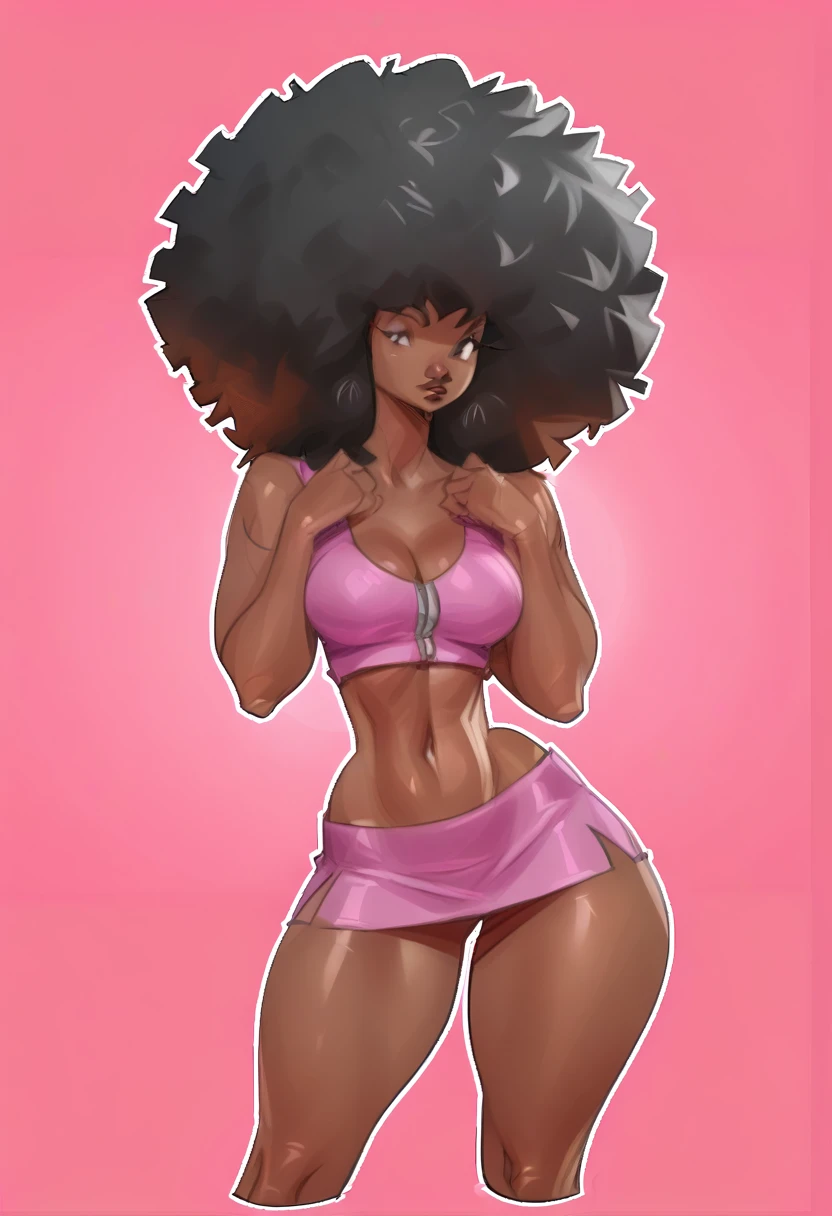 colorful virgin destroyer sweater, 1girl, ((dark skinned)) solo, navel, (((closed mouth))), side-tie panties, underboob, highleg panties, octane render, realistic, blacklight, 1girl,  (multicolored hair:1.3) (small Afro), tattoo, best quality, ultra high res, mature female, (), [(white background:1.5),::5] hexagon, 1 girl, mid shot, full body,