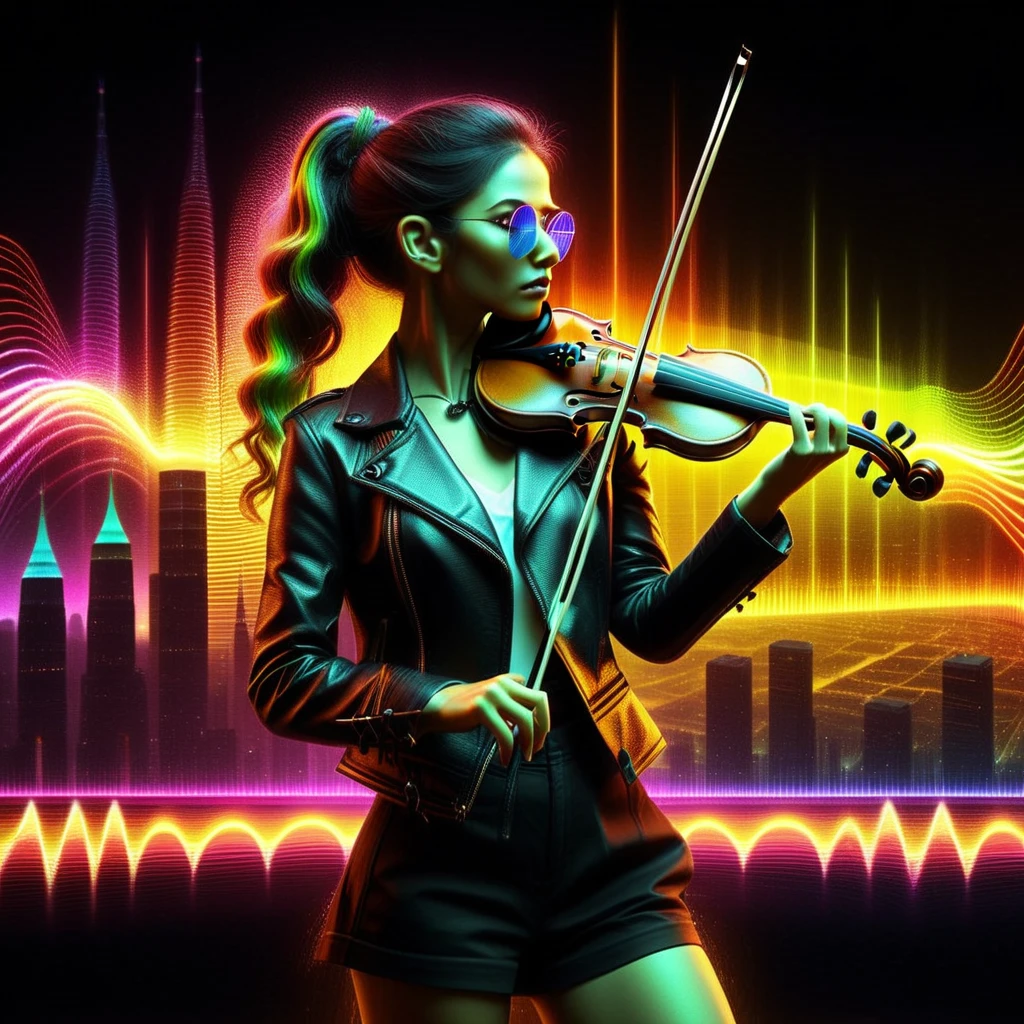 woman, violin, neon, soundwaves, cool, realistic, music, album cover, abf_cover <lora:ABF_AlbumCover_2:1.1>, realistic,  <lora:add-detail-xl:.4>, rainbow, city, sunglasses