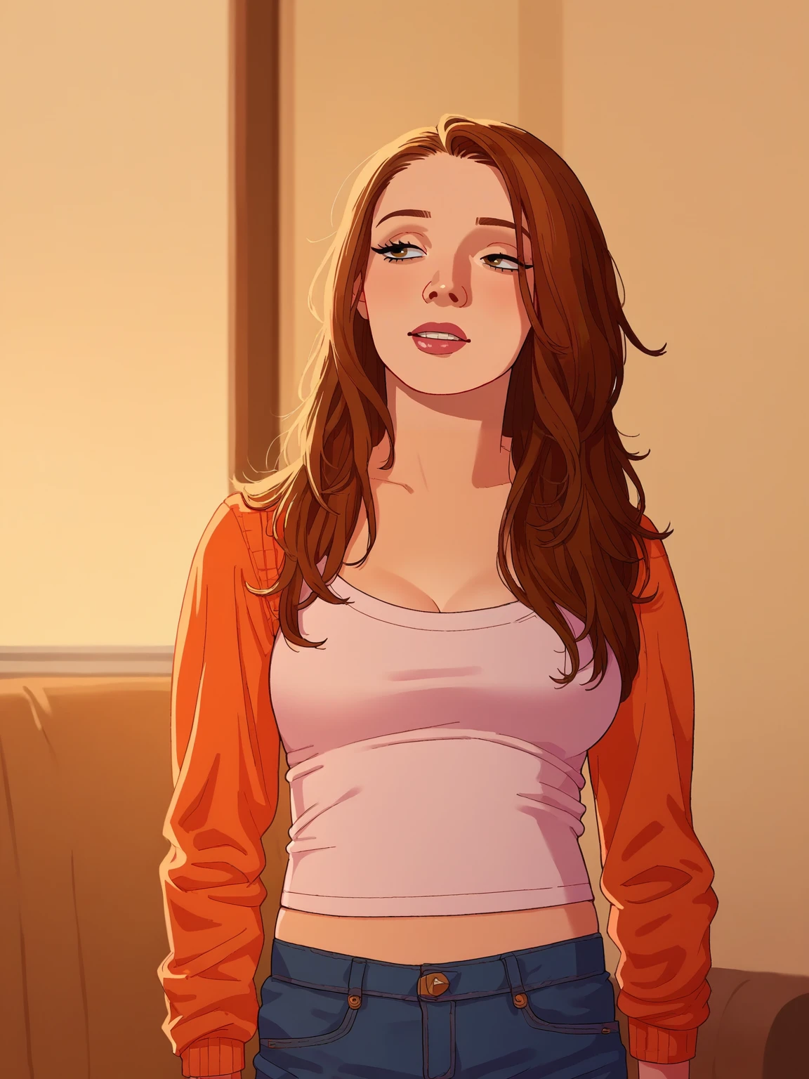 luciewilde <lora:luciewilde-pony:1>, <lora:b0j4ckXLP:1> b0j4ck, source_cartoon, score_9, score_8_up, score_7_up,  1girl, solo, long hair, brown hair