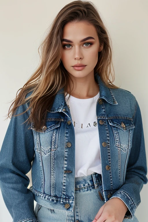 denim jacket with a floral skater skirt a breathtaking portrait photo of a beautiful woman <lora:KarolinaSzwajlyk:1>, photo model, styled hair, fcHeatPortrait <lora:great_lighting:1>