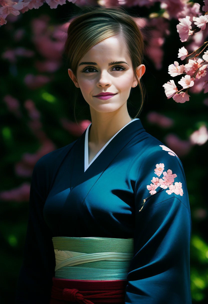 score_9, score_8_up, score_7_up, score_6_up, realistic, face of a woman dressed in a long kimono, bakcground a cherry blossom,emxwatson,