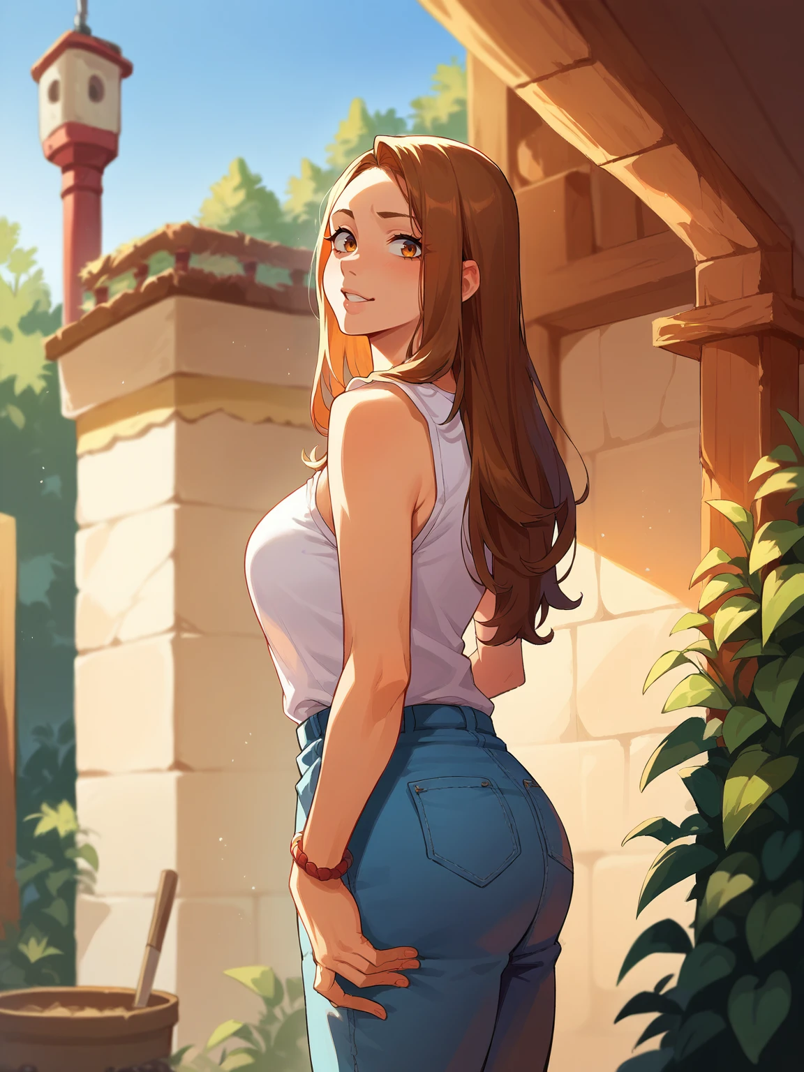 luciewilde <lora:luciewilde-pony:1>, <lora:dofus-PN:1> dofus, source_cartoon, score_9, score_8_up, score_7_up,  1girl, solo, long hair, brown hair