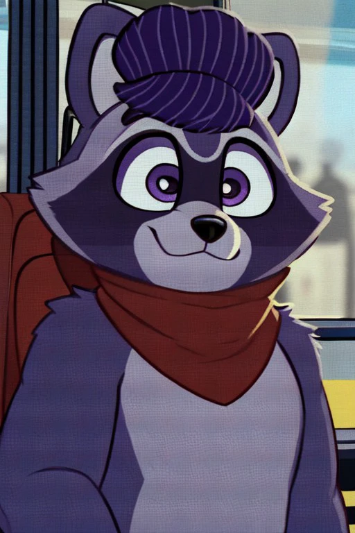 (male, raccoon, rambley:1.25),
(train, purple eyes, conductor, red scarf:1.2),
(cozy, fluffy, tuft, indigo thick fur:1.1),
fur tuft, elbow tuft, facial tuft, cheek tuft, chest tuft, neck tuft,
(masterpiece, best quality, 4k, 2k, shaded, absurd res, ambient light on the body), ultra realistic, (high detail:1.1)