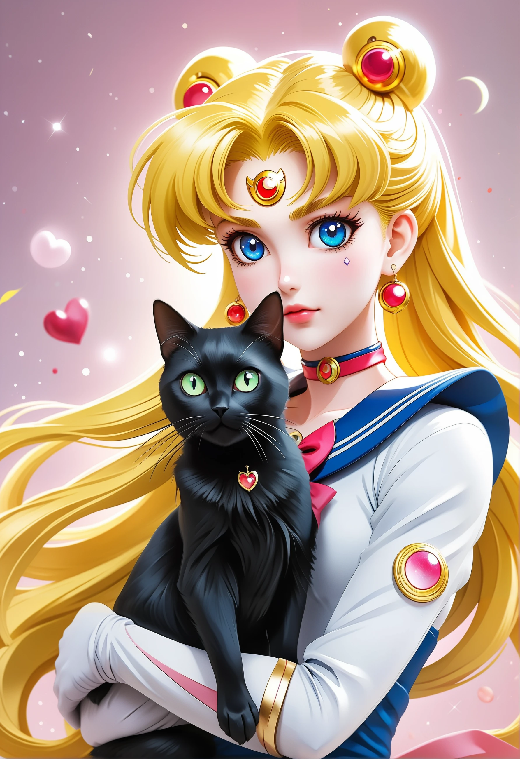 Sailor Moon with a black cat