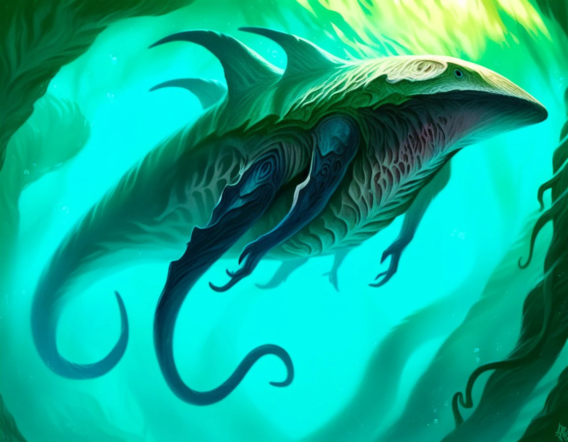 score_9, score_8_up, score_7_up, rating_safe, underwater, green theme, (eldrazi whale), extra limbs, tentacles, tendrils, detailed background