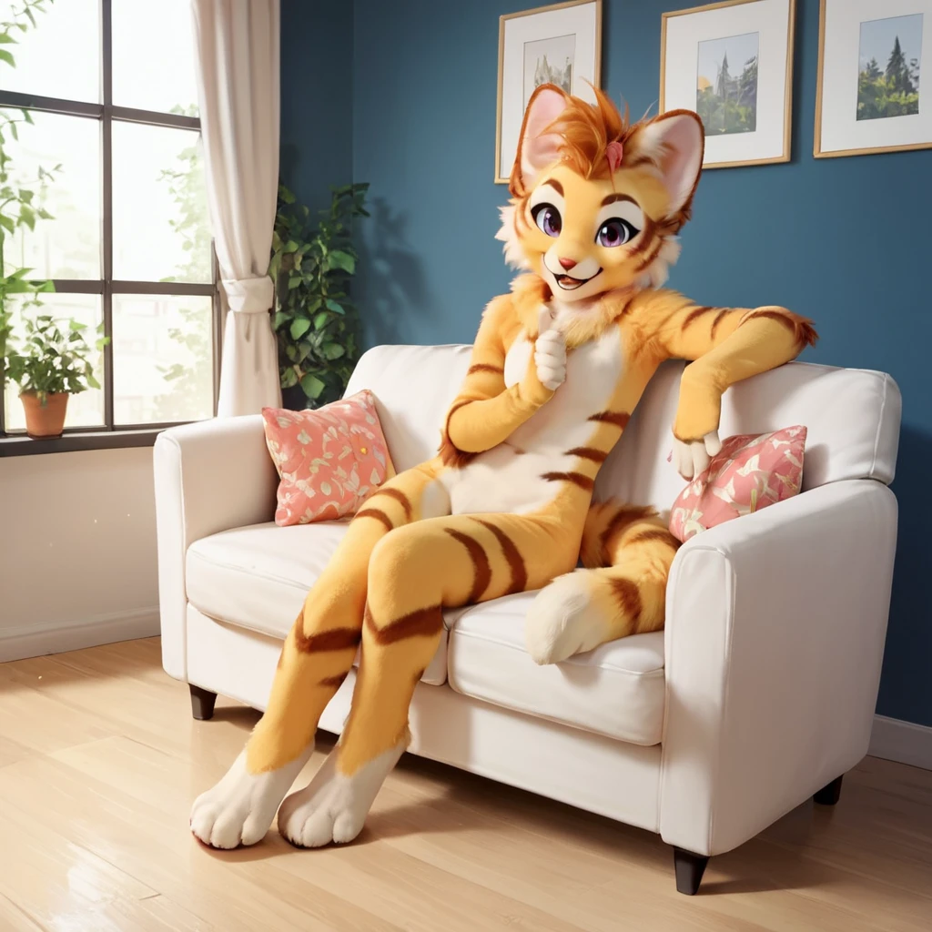 score_9, score_8_up, score_7_up, score_6_up, score_5_up, score_4_up, source_anime,  CuteFurry, furry, sitting, living room, couch, happy