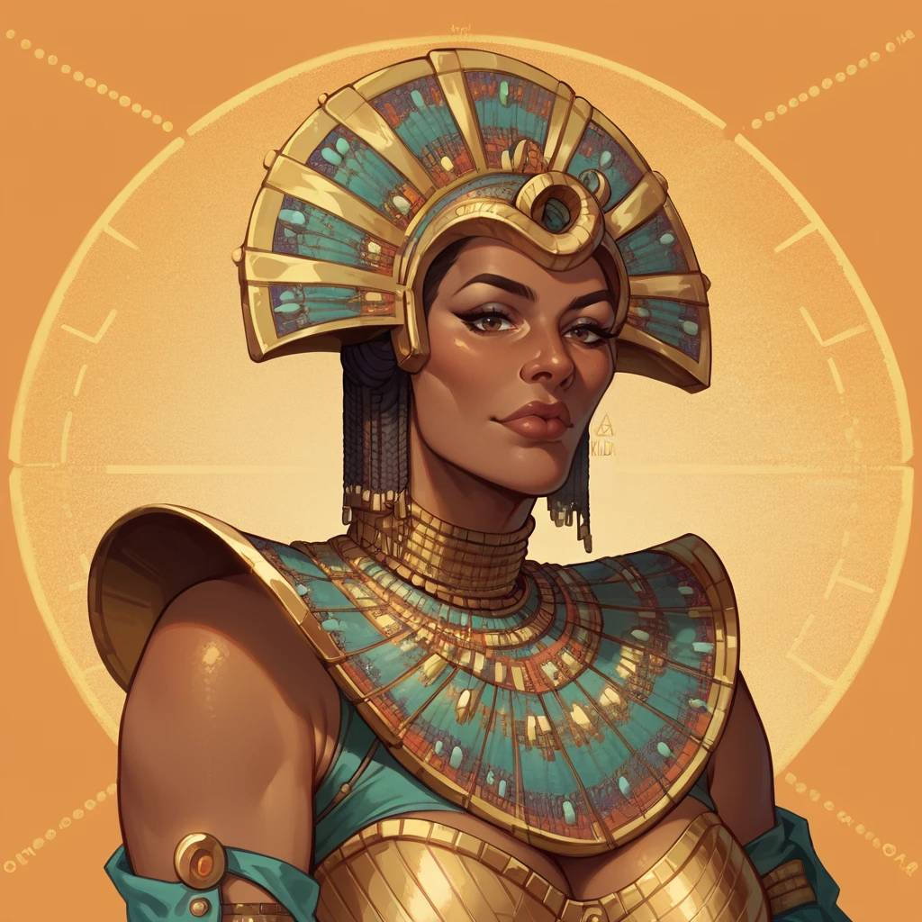 score_9, score_8_up, score_7_up, score_6_up, score_5_up,
Khalida, solo, jewelry, armor, helmet, mature woman, voluptuous, brown skin,
geometric triangle background, standing, looking at viewer,
 <lora:Khalida:1>