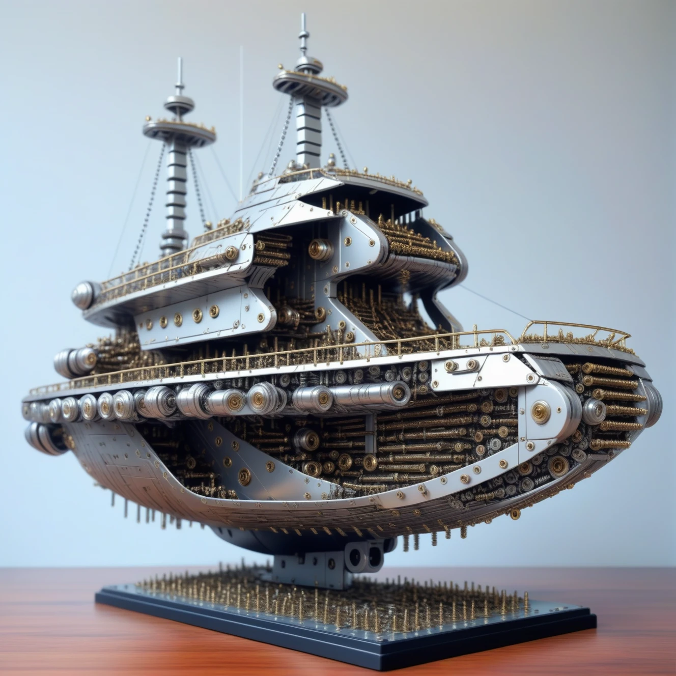 a Ship made out of Jed-Screws, photorealistic, full of details, detailed screws,   <lora:SteelScrewsStyle-000006:0.7>