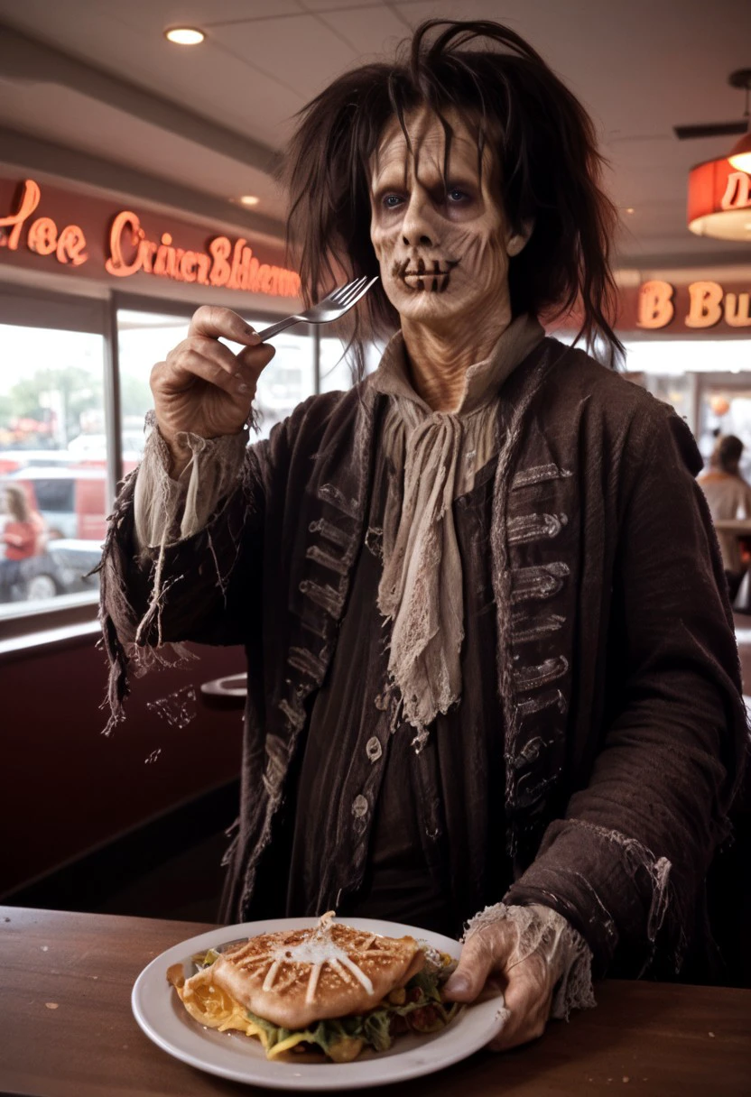 A zombie drinking beer