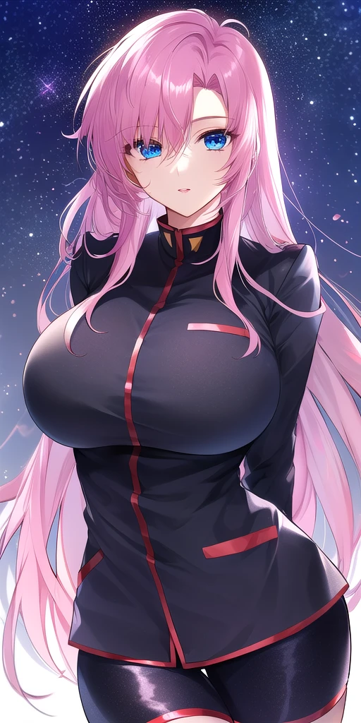 <lora:UtenaV2:0.7> utenatenjou, huge_breasts, standing, solo, arms_behind_back, starry_sky,  black_jacket_long_sleeves_red_bike_shorts, masterpiece, best_quality, detailed_face, detailed_eyes, highres, beautiful, detailed, absurdres,