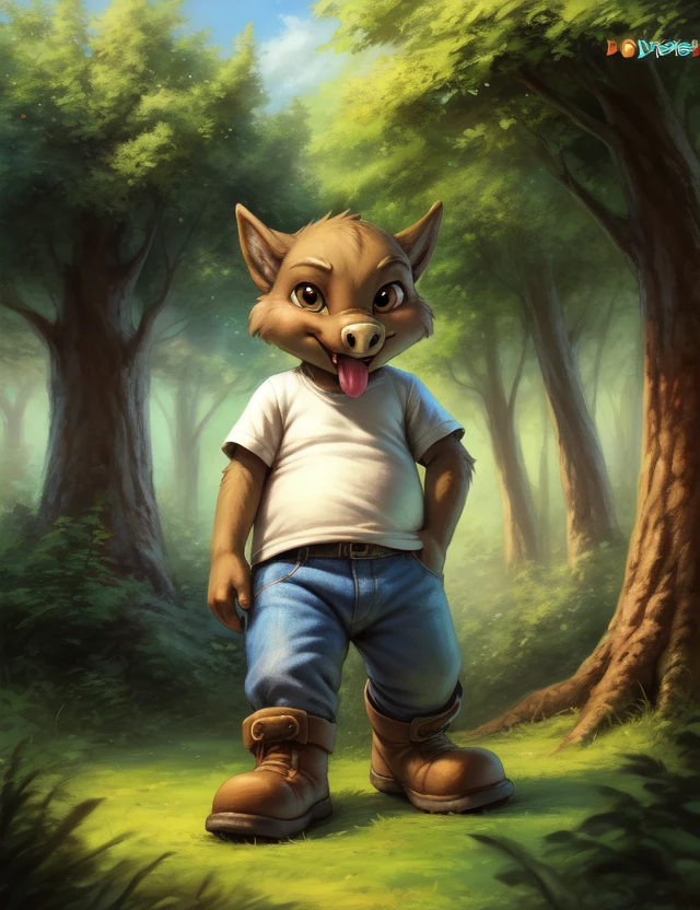 <lora:AchilleFoFriN:1> AchilleFoFriN, boar ,  blue jeans, white shirt, boots, (winking face with tongue)
Male, Detailed multicolored skin, ( solo), [day, forest, trees, meadows, grass, clouds,] 
(beautiful, aesthetic, perfect, delicate, intricate), masterpiece, digital drawing, best quality, AS-YoungerV2:0.6, AS-YoungestV2:0.5,
[by kenket|by totesfleisch8], by thebigslick:by silverfox5213:0.8], [by syuro, by paloma-paloma::0.2, (Tricksta, TotesFleisch8)