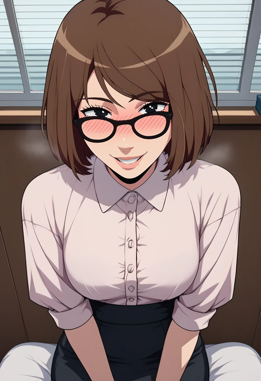 score_9, score_8_up, score_7_up,score_6_up, source_anime,office,white shirt, buttons,sitting, skirt,g4n1m3,
BREAK
samyoung, brown hair, short hair, smile, blush, in heat,black eyes,standing,breasts,looking at viewer, glasses,leggings,slim waist, <lora:samara-06:0.8> <lora:g4n1m3XLP:1>