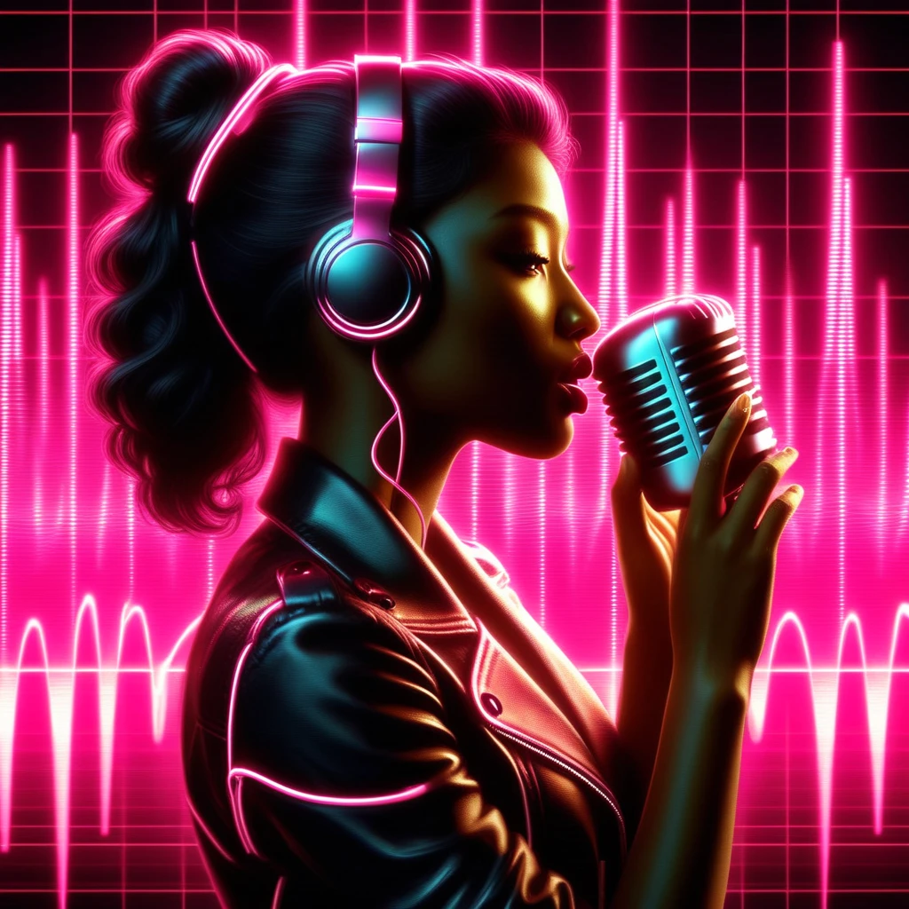 woman, singing, neon, soundwaves, cool, realistic, music, album cover, abf_cover <lora:ABF_AlbumCover_2:1.1>, realistic,  <lora:add-detail-xl:.4>, pink