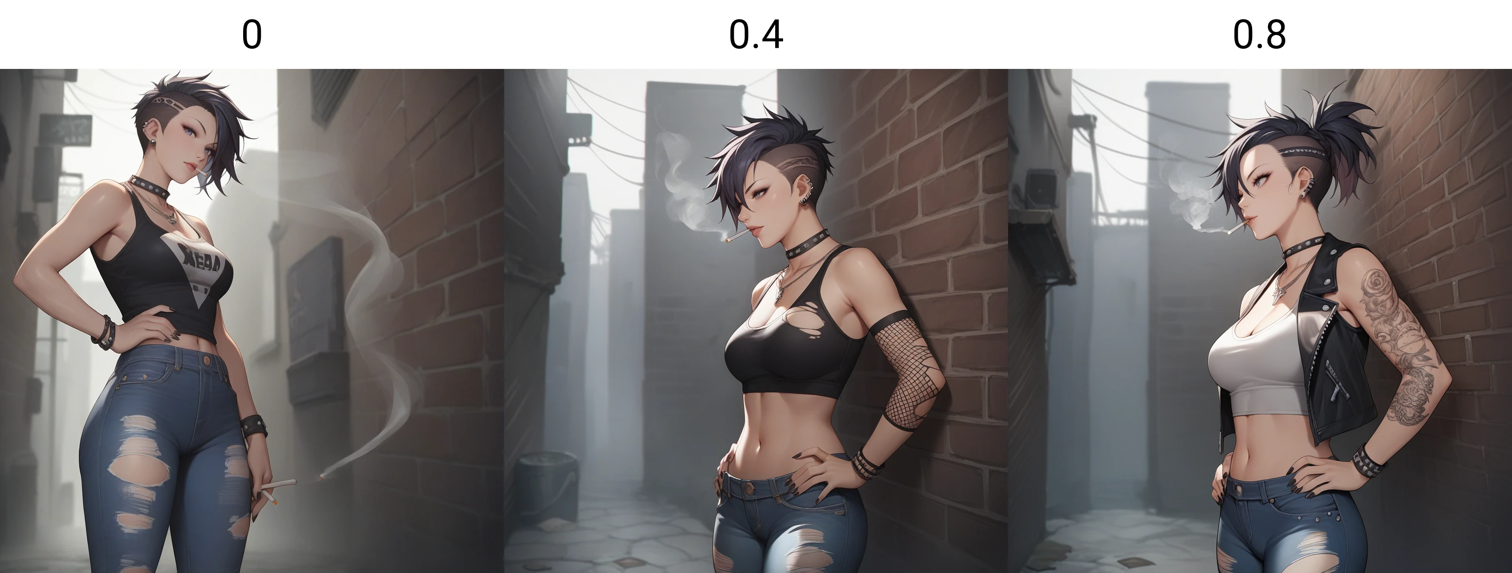 score_9,score_8_up,score_7_up,score_6_up,source_anime,rating_safe,1girl, punk, torn jeans <lora:Smoking:0> smok3, smoke, smokey atmosphere, dark alley, cigarette, cigarette,, zPDXL2,