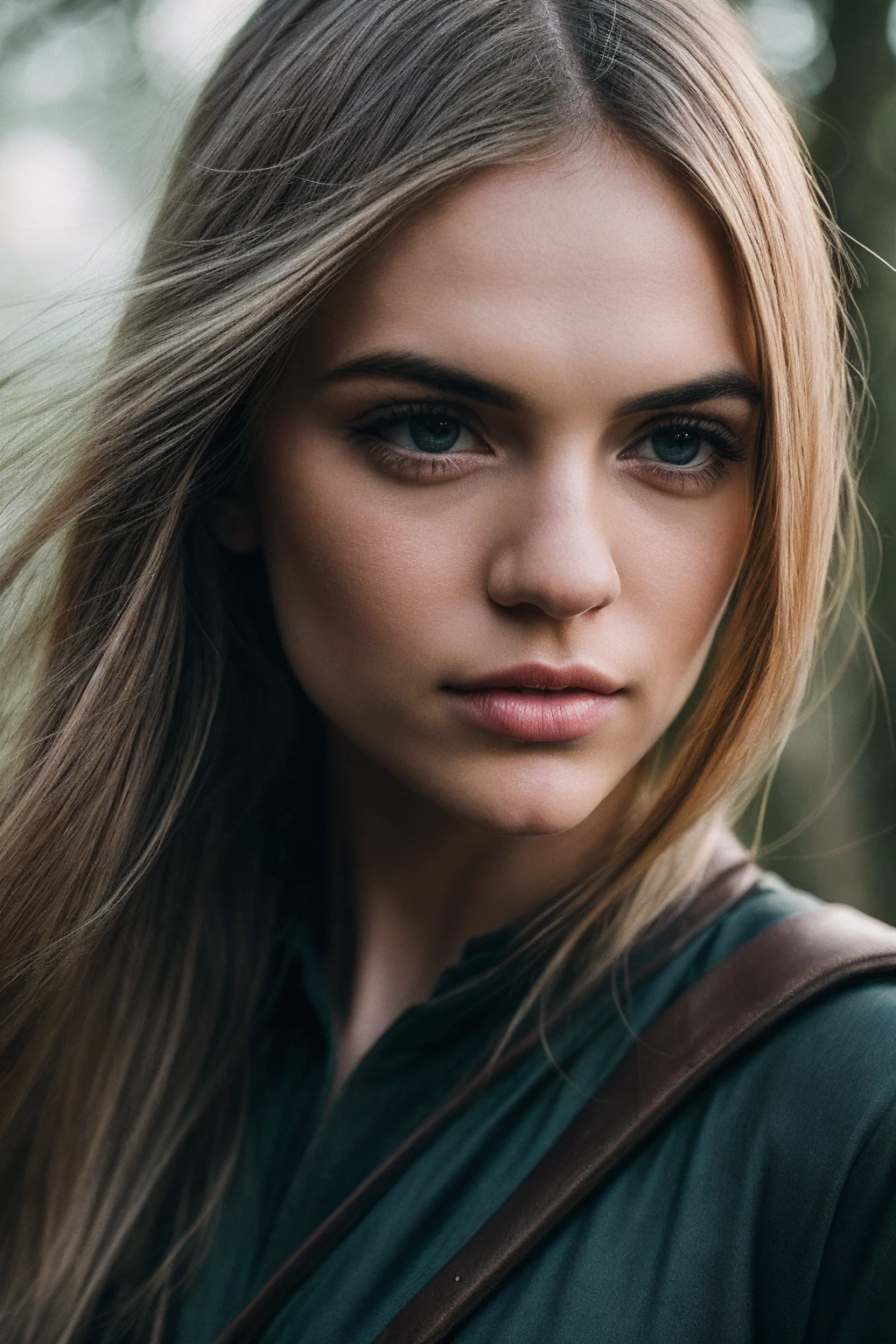 close up de uma mulher europeia, cabelo longo de gengibre, floresta de inverno, (decote), (seios pequenos), textura de pele natural, 24mm, texturas 4k, soft Cinematic Light, foto RAW, fotorrealismo, foto realista, intrincado, elegante, altamente detalhado, foco nítido, (((((cinematic look))), tons suaves, detalhes insanos, detalhes intrincados, hiper detalhado, baixo contraste, soft Cinematic Light, cores escuras, exposure blending, HDR, desbotado