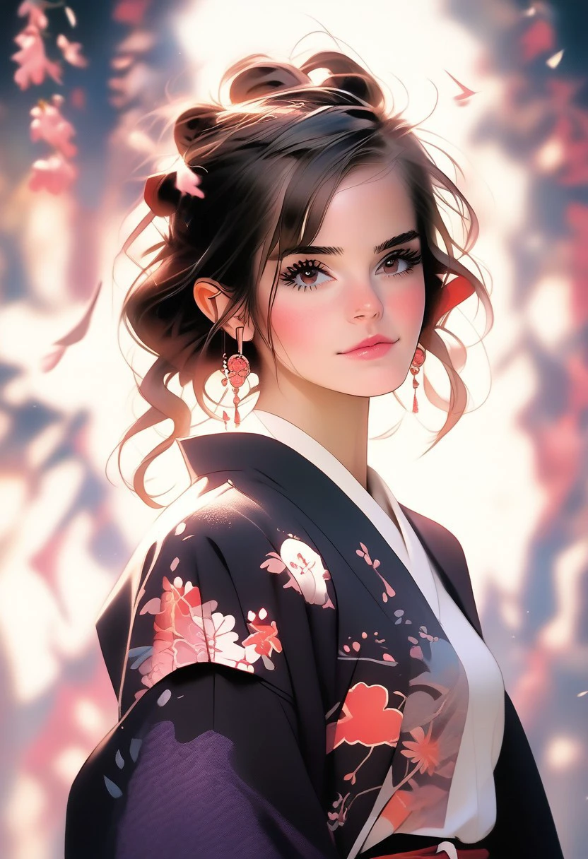 score_9, score_8_up, score_7_up, score_6_up, realistic, face of a woman dressed in a long kimono, bakcground a cherry blossom,emxwatson,