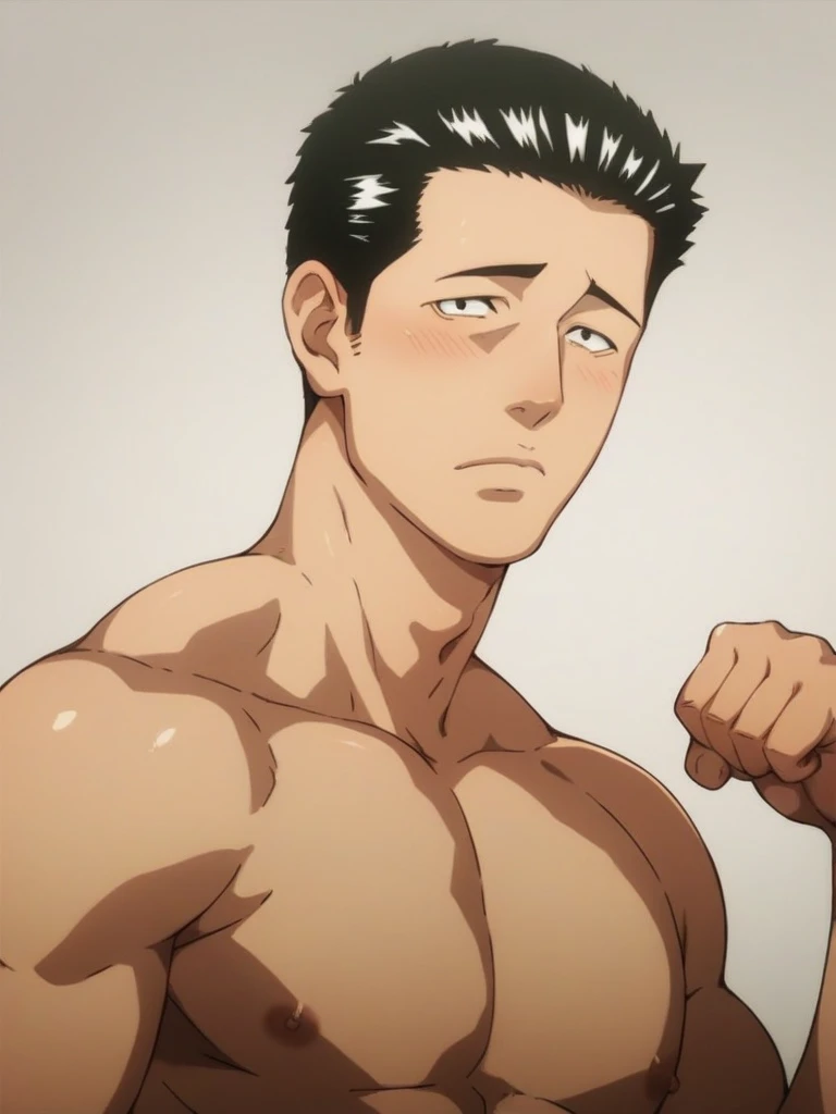 Roy Mustang from Full Metal Alchemist, shirtless, muscular, wearing blue triangular underwear