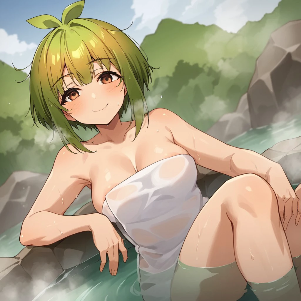 gumi, green eyes, green hair, medium hair, sidelocks,,goggles, goggles on head,  , empty eyes , large breasts, nipple, Running, , Heavy snowfall area　frozen , (Sweating profusely, Love juice, Wet Woman, female ejaculation), crying mountain Alone, crying, Naked, solo, 1girl, Peeing, lactation, projectile lactation