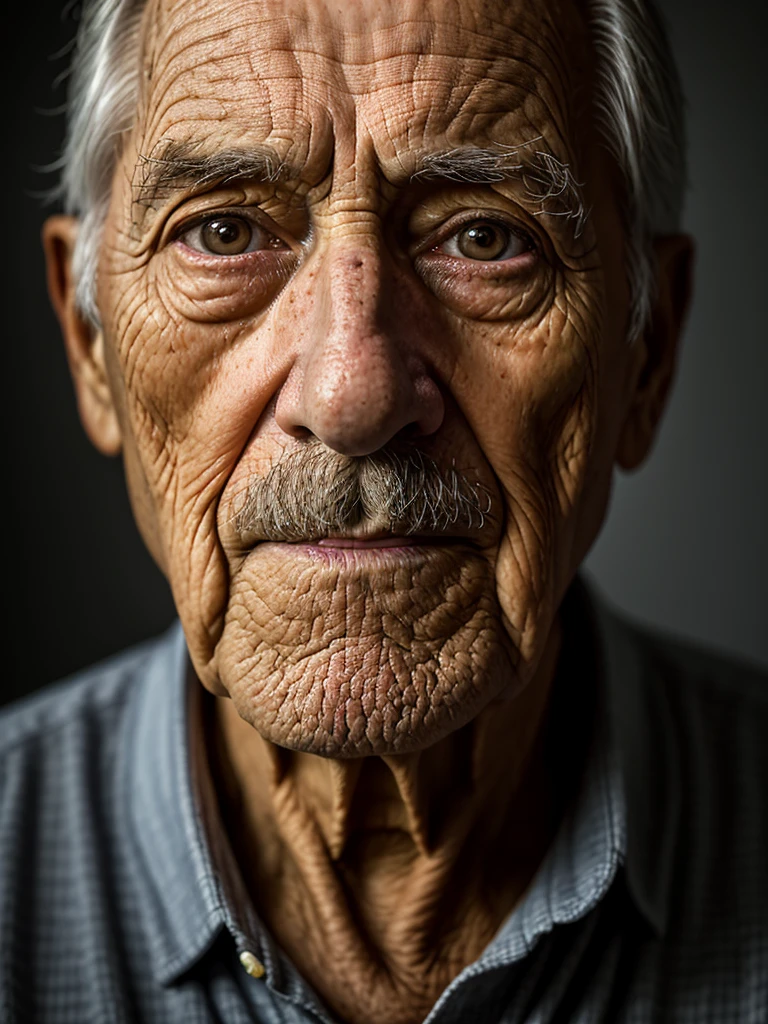 Bust portrait of an elderly man in soft light against a dark background, photo quality detail, National Geographic photo taken by an award-winning portrait photographer