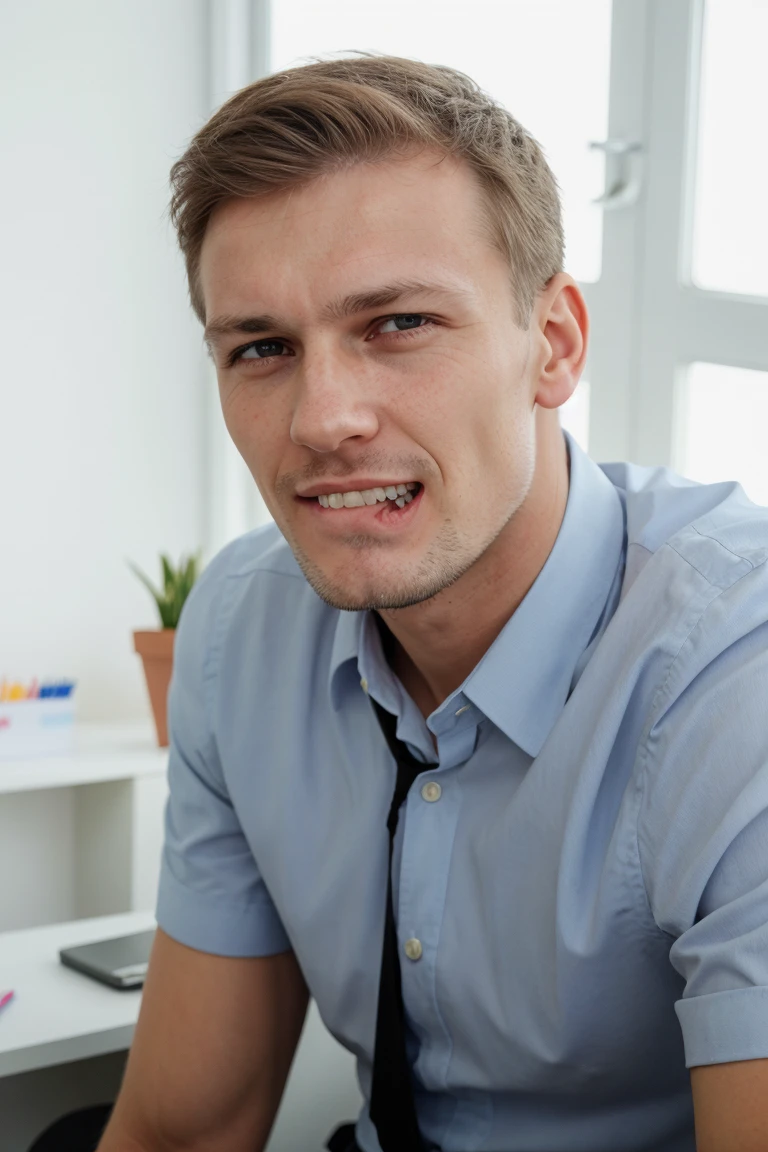 german man, in an office, lip bite , teeth
<lora:lipbite_v2:1.0>
