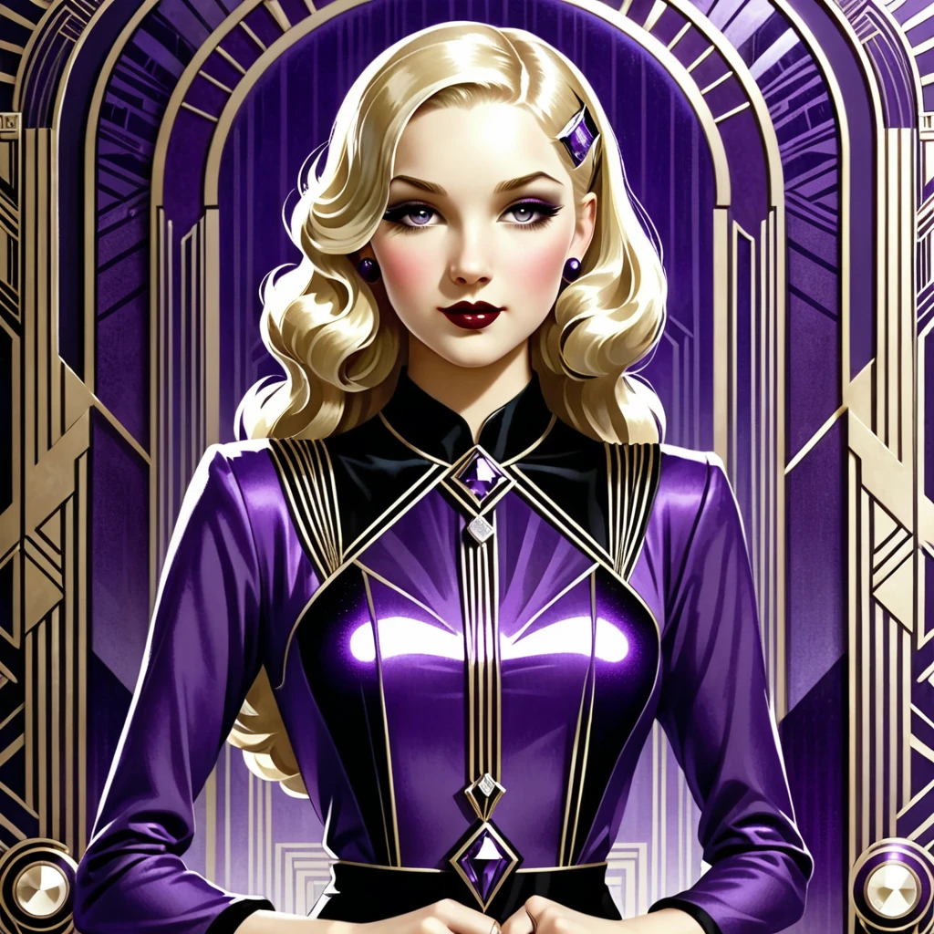 masterpiece,high resolution,
,<lora:art_deco-v4-xl-8:0.8>,
,art deco,artdeco_v4,
poster,1girl,long blonde hair,purple clothes