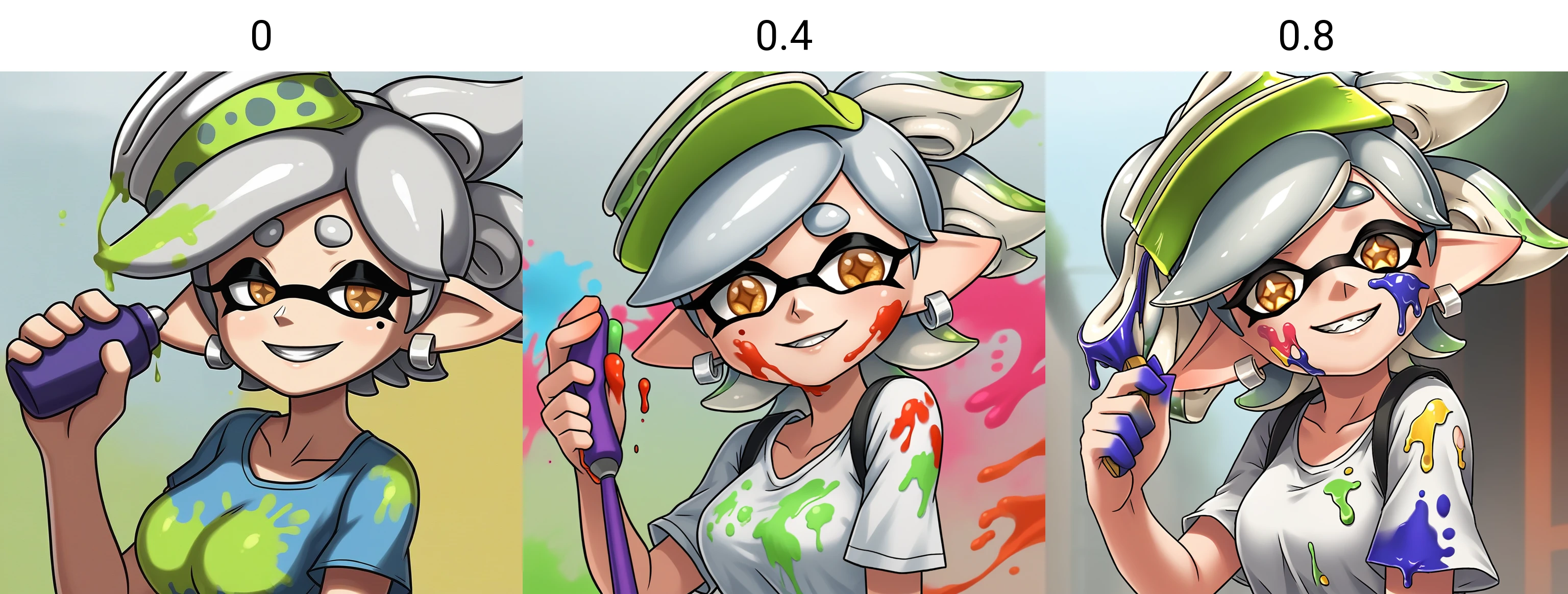 score_9, score_8_up, score_7_up, score_6_up, score_5_up, score_4_up, zPDXL2,source_anime,rating_safe, smile,solo, cowoby shot, 1girl, marie_splatoon, tentacle hair,holding head, smile, <lora:Splatter:0> splatt3r, paint on body, covered in paint, paint splatter, wet paint, thick paint, outdoors, sunny
