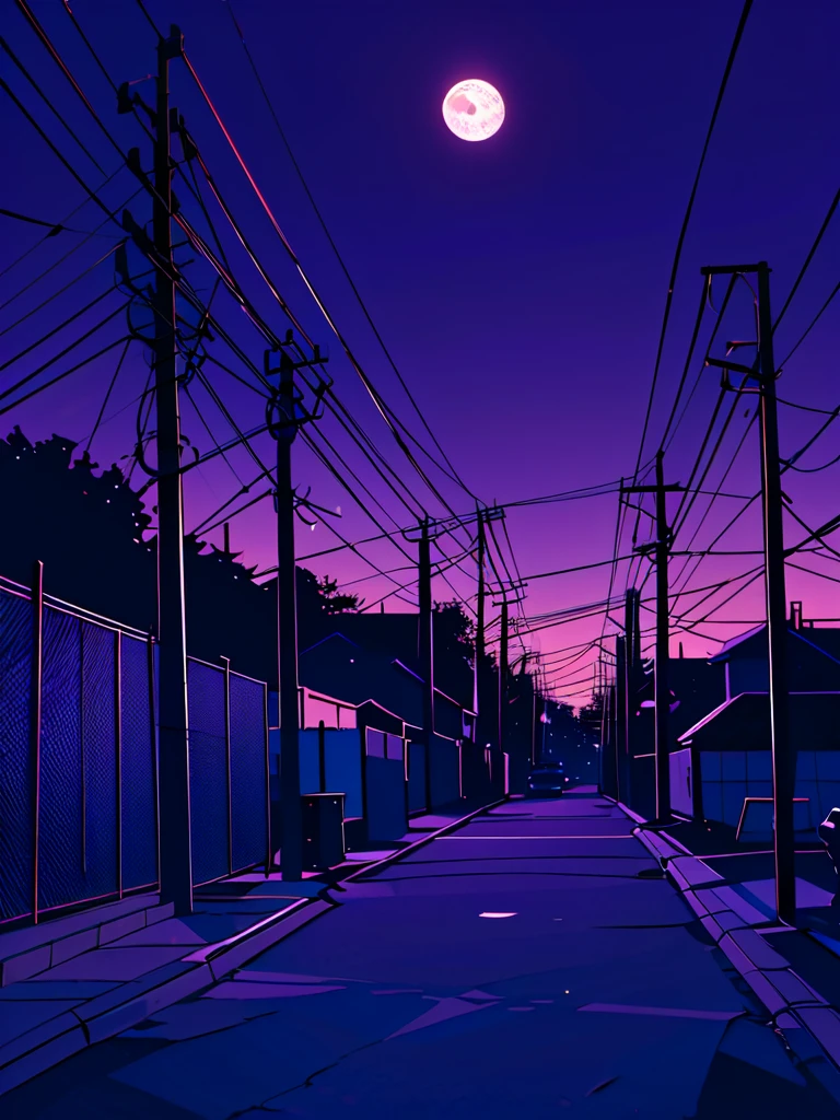 <lora:retro_neon-SD:0.8>,
retro_neon, no humans, scenery, power lines, outdoors, moon, purple sky, utility pole