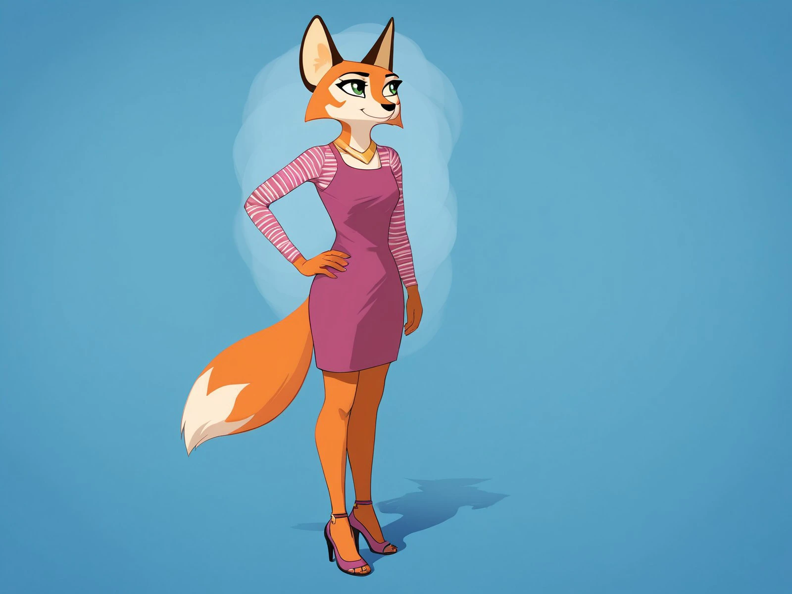 score_9,score_8,source_furry,
<1girl:1.5>,
<solo:1.5>,
meika_rracer, meika_fox, fox girl, solo, 1girl, tail, furry, dress, green eyes, high heels, animal ears, smile, furry female, fox tail, fox ears, hand on hip, standing, full body, simple background, safe, casual, casual clothes,
<lora:Meika_Rimba_Racer_Pony_SDXL:1> meika_rracer