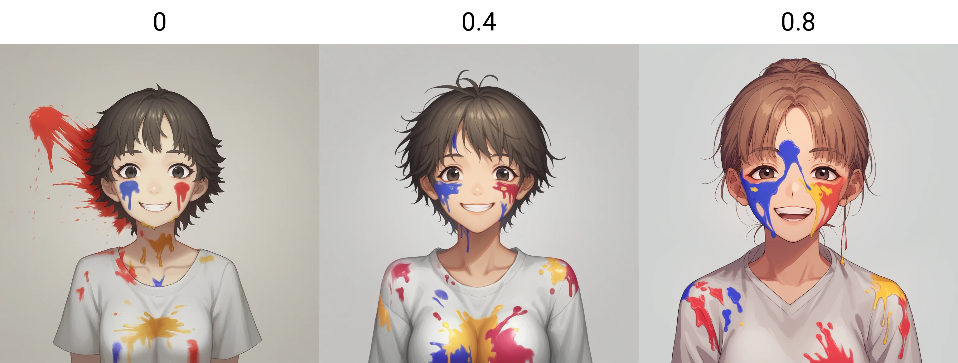 score_9, score_8_up, score_7_up, score_6_up, score_5_up, score_4_up, zPDXL2,source_anime,rating_safe, smile,solo, cowoby shot, 1girl, smock, artist, easle, <lora:Splatter:0> splatt3r, paint on body, covered in paint, paint splatter, wet paint, thick paint