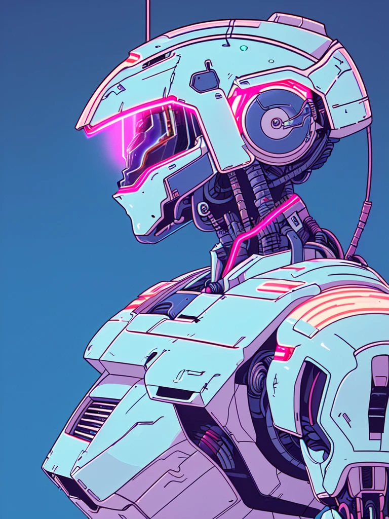 <lora:retro_neon-SD:0.8>,
retro_neon, solo, robot, from side, glowing, upper body, mecha, no humans