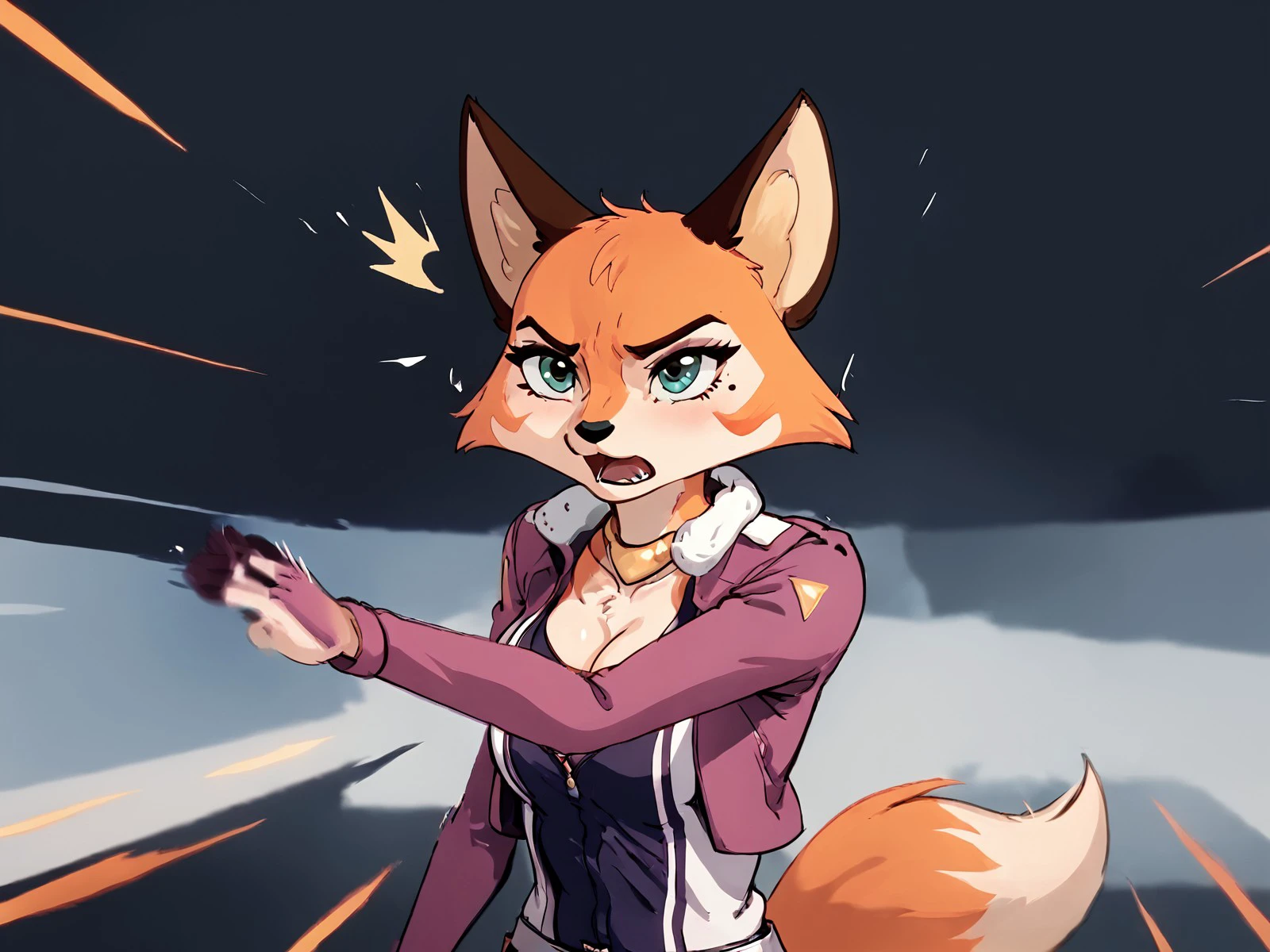 score_9,score_8,source_furry,
<1girl:1.5>,
<solo:1.5>,
meika_rracer,fox, fox girl, uniform,racing outfit,
gostlapped, beenhurt, motion lines, motion blur,emphasis lines,open hand,slap,hand,tits,breasts,cleavage,
 <lora:gostlapped.pony.v1:1> ,
 <lora:Meika_Rimba_Racer_Pony_SDXL:1> meika_rracer