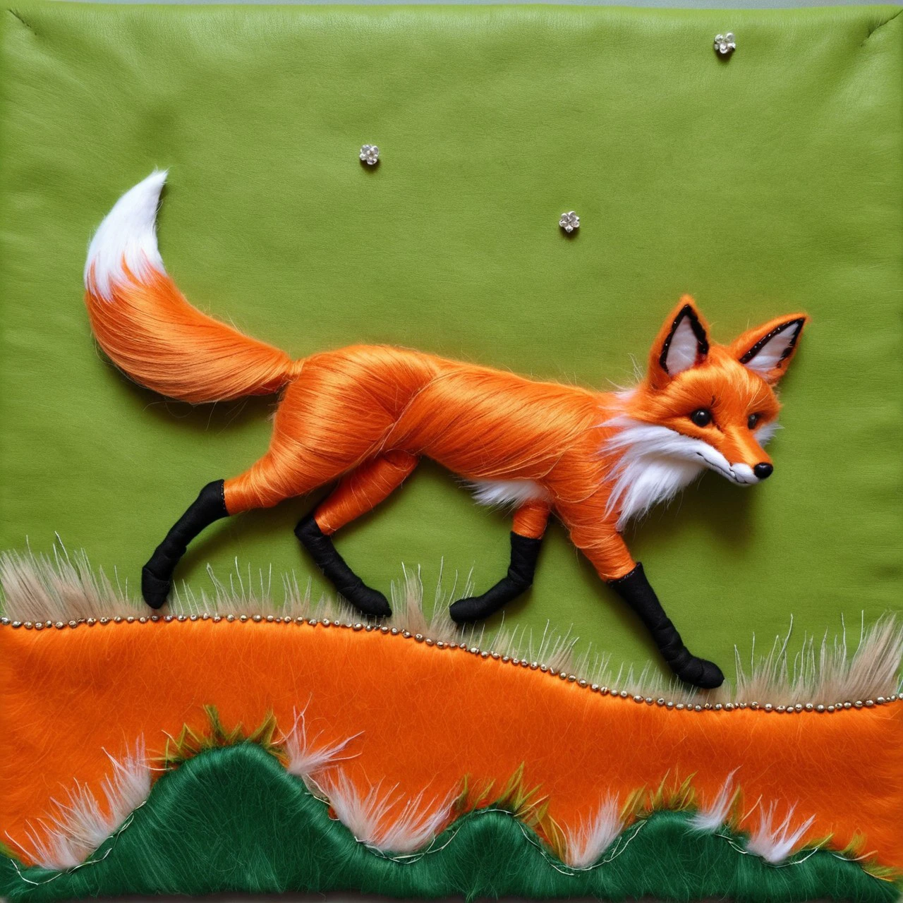 cs-l3ath3r, orange fox running on a grassy ridge