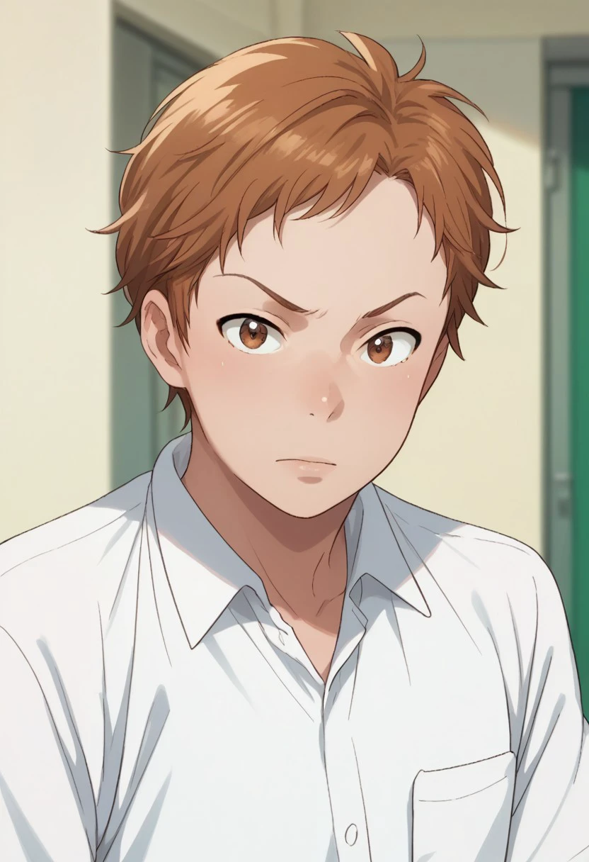 score_9, score_8_up, score_7_up, source_anime, highly detailed, 
shingo, 1boy, male focus, solo, upper body, brown hair, brown eyes, school uniform, shirt, white shirt, collared shirt,