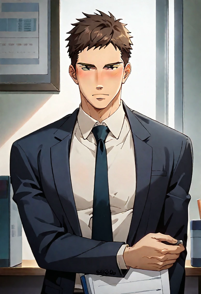 (score_9, score_8_up, score_7_up), ((source anime, best quality, best aesthetic, perfect anatomy, Gold Ratio, Art Composition, zPDXLxxx)), 1boy, doumeki, male_focus, handsome detailed face, black eyes, collared shirt, blazer, necktie, solo, modern office, portrait, (((Dramatic Contrast, Warm light, from above, doing a meditation, Parody, extra arms))), <lora:aesthetic_anime_v1s:1>, <lora:Smooth Anime 2 Style SDXL_LoRA_Pony Diffusion V6 XL:1>, <lora:Doumeki:0.8>