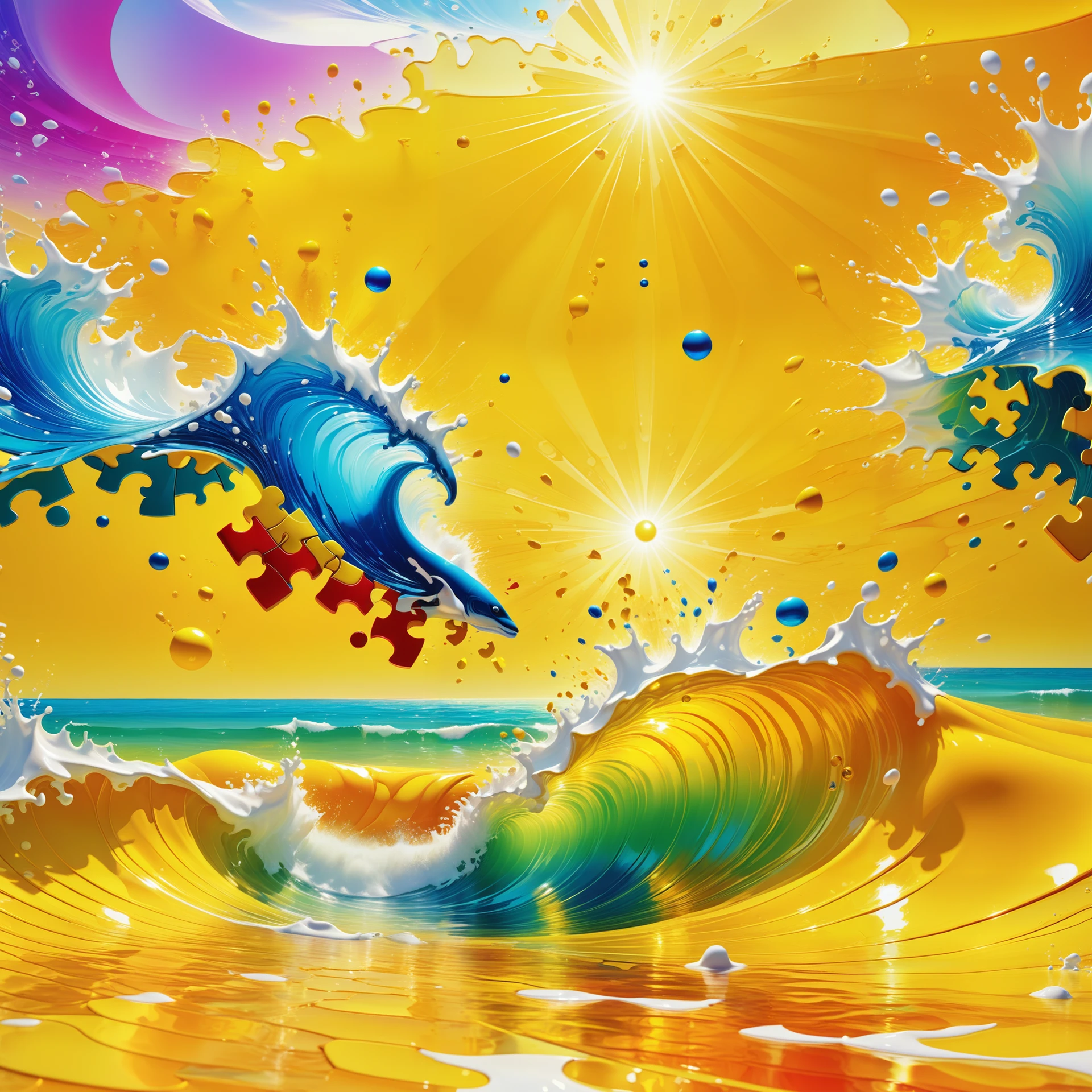 Jed-Spl4sh, <lora:ColourfulStyleV2-000006:0.8>, masterpiece, UHD, 64k, smooth colors, positive emotional, splash effect, painting, shot of a Callous yellow (seascape:1.1) , Sci-Fi, CineColor, behance, puzzle piece, artistic, dynamic cinematic color, vivid colors, fine artistic composition, shiny, sunny