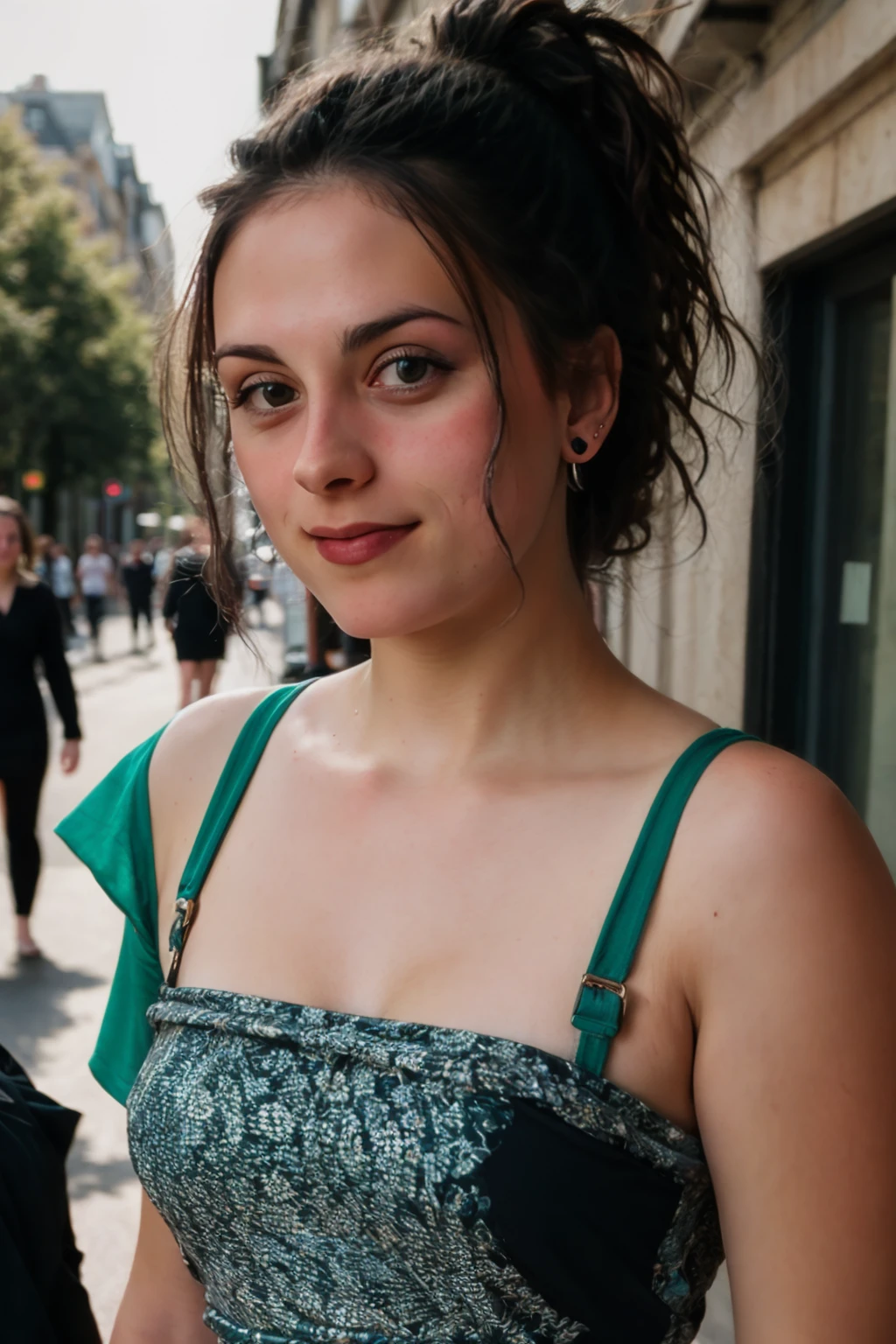 <lora:Christina:0.8>, full color portrait of a young woman, wearing a dress, in a crowded street, natural light, RAW photo, subject, 8k uhd, dslr, soft lighting, high quality, film grain, Fujifilm XT3