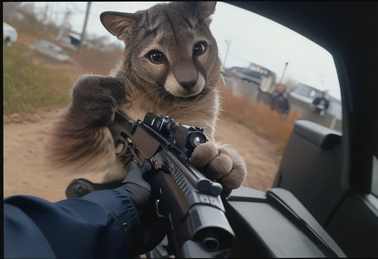 score_9, score_8_up, score_7_up, BREAK
pov, police bodycam footage, first person, low quality camera, scan lines, fake screenshot, fisheye lens, BREAK,
furry police officer, gun, 1girl, ground vehicle