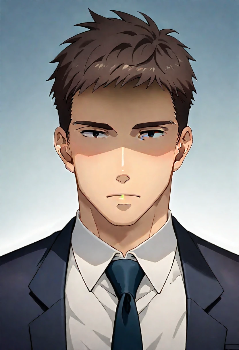 (score_9, score_8_up, score_7_up), ((source anime, best quality, best aesthetic, perfect anatomy, Gold Ratio, Art Composition, zPDXLxxx)), 1boy, doumeki, male_focus, handsome detailed face, black eyes, collared shirt, blazer, necktie, solo, modern office, portrait, (((Shaded Face, Morning sunlight, looking down, Hug, Fleeing, crossed arms))), <lora:aesthetic_anime_v1s:1>, <lora:Smooth Anime 2 Style SDXL_LoRA_Pony Diffusion V6 XL:1>, <lora:Doumeki:0.8>