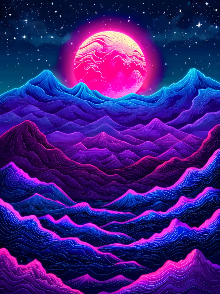 masterpiece,high resolution,<lora:retro-neon-xl-style:1>,
retro_neon, no humans, mountain, scenery, sky, star (sky), moon, starry sky, outdoors