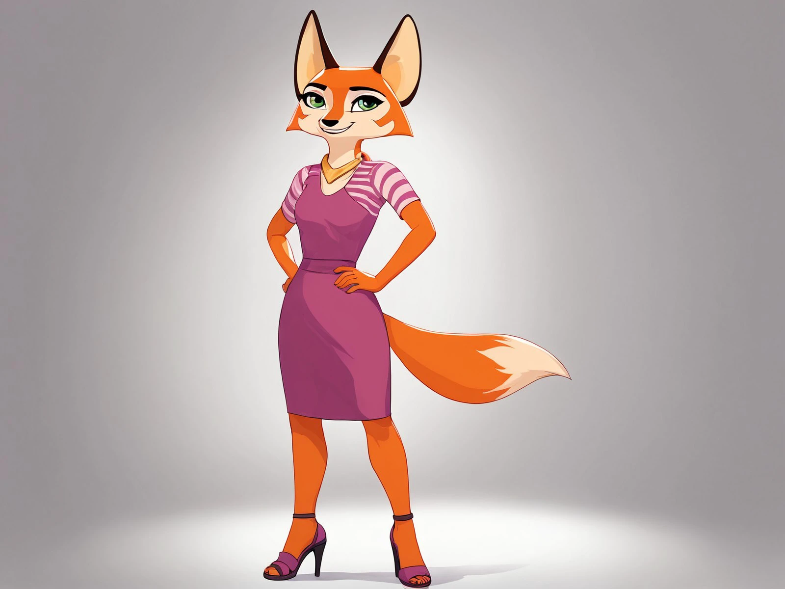 score_9,score_8,source_furry,
<1girl:1.5>,
<solo:1.5>,
meika_rracer, meika_fox, fox girl, solo, 1girl, tail, furry, dress, green eyes, high heels, animal ears, smile, furry female, fox tail, fox ears, hand on hip, standing, full body, simple background, safe, casual, casual clothes,
<lora:Meika_Rimba_Racer_Pony_SDXL:1> meika_rracer