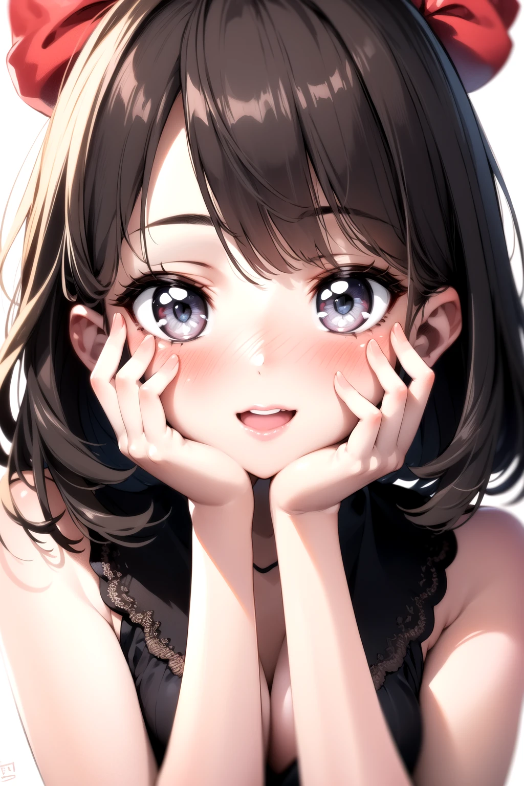 1girl, eye focus, blush, hands on own face, kawaii, happy,, masterpiece, best quality, highly detailed