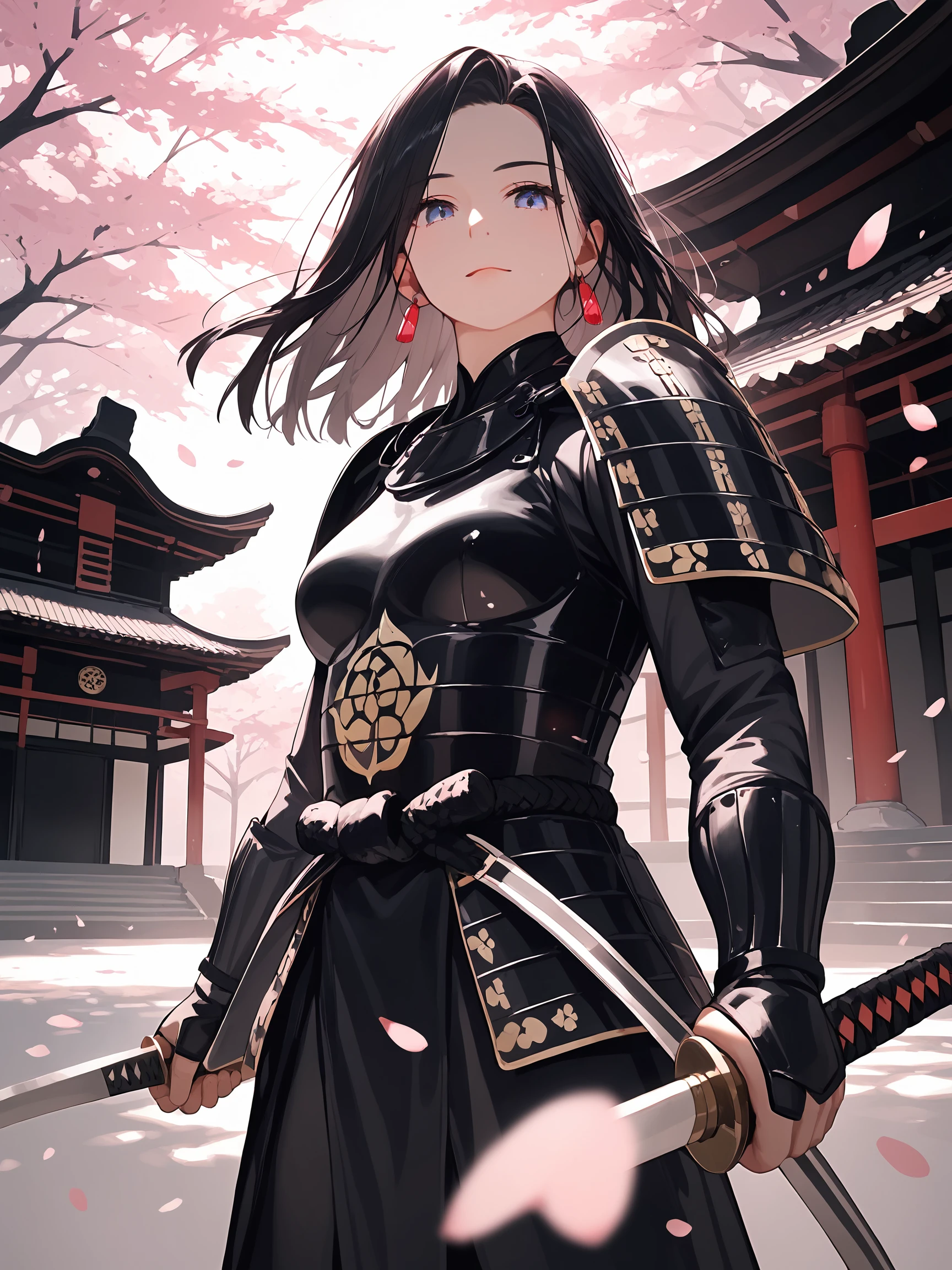 score_9, score_8_up, score_7_up,score_6_up, 
holding sliver sword,
outdoor, sharp focus, dark theme, direct and engaging gaze,
high-resolution image capturing fine details, soft shadow, direct and engaging gaze, 
cherry blossom, Japan temple background,
(in the dark, deep shadow, low key, cold light),
exquisite and clear,
1girl, solo, shoulder armor,
looking at viewer, standing, bodysuit,
medium breasts,
beautiful face, earrings, long sliver hair,
samurai armor,
<lora:hinaSamuraiArmorPony_rev1:0.7>